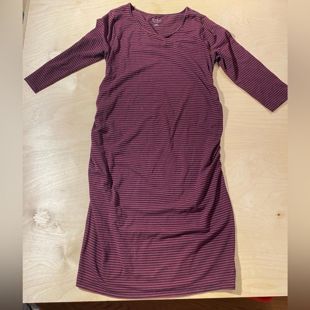 Isabel  Burgundy and Black Striped Long Sleeve Maternity Dress XL (NZ)
